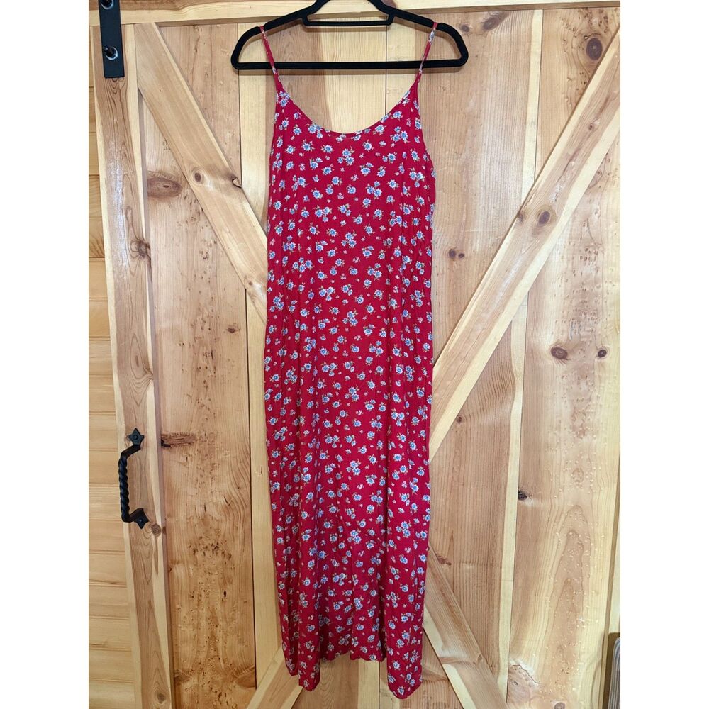 Vintage 90s USA Made Cottagecore Prairie Red Floral Maxi Dress Coquette Grunge 8